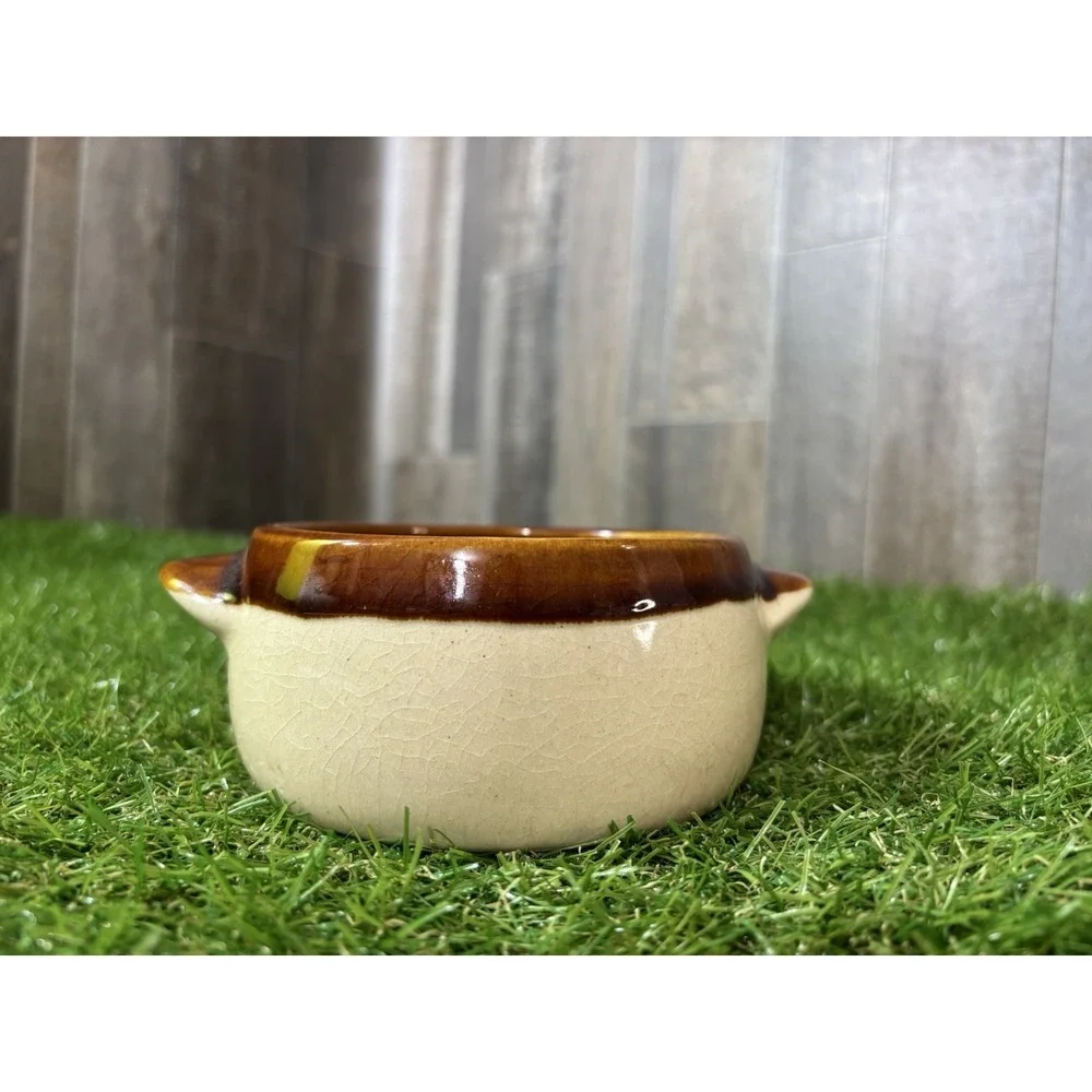 Vintage Brown & Beige Ceramic Soup / Casserole Dish‎ with Handles – Korea – Oven